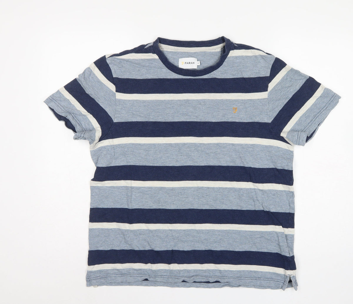Farah Men’s Blue Striped Cotton Crew Neck Short Sleeve T-Shirt M