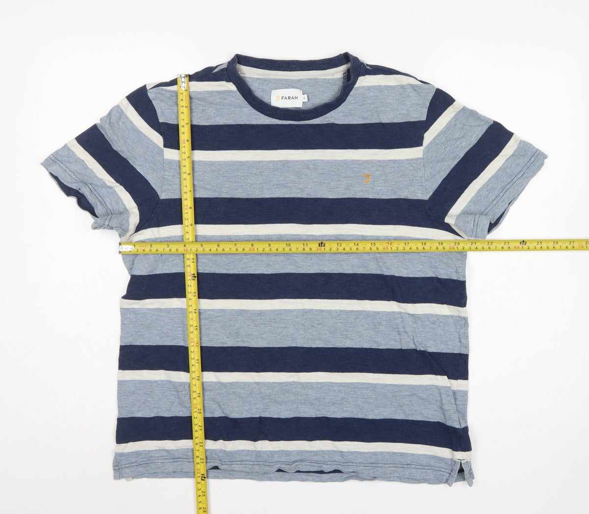 Farah Men’s Blue Striped Cotton Crew Neck Short Sleeve T-Shirt M