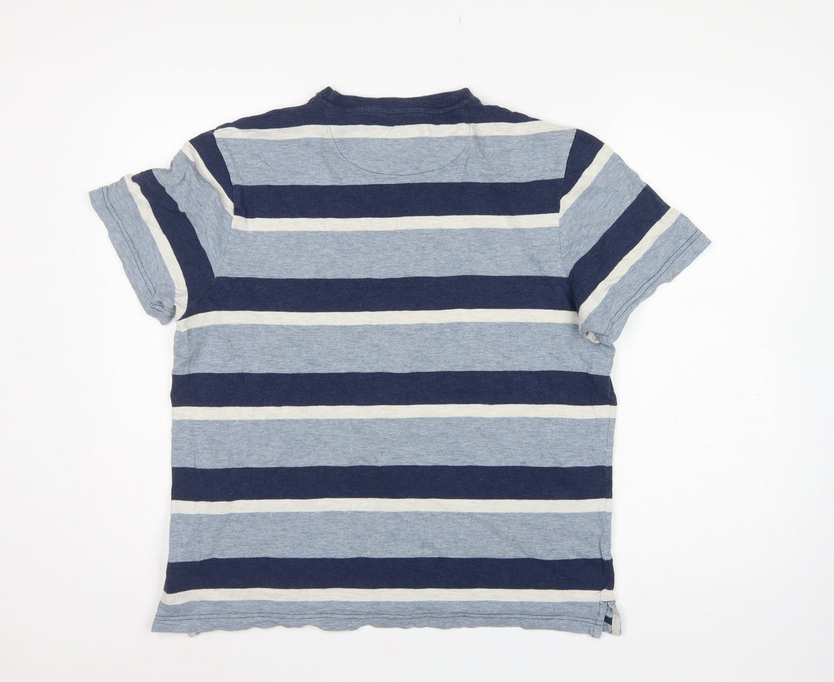 Farah Men’s Blue Striped Cotton Crew Neck Short Sleeve T-Shirt M