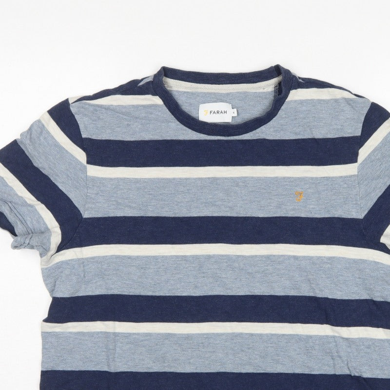 Farah Men’s Blue Striped Cotton Crew Neck Short Sleeve T-Shirt M