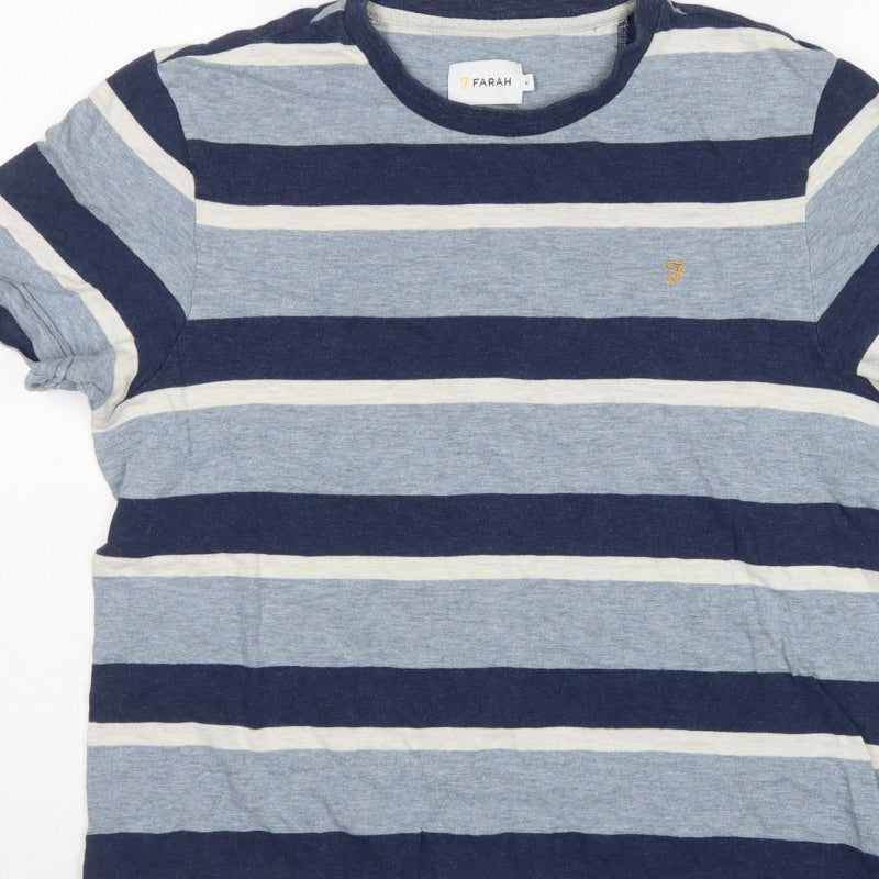 Farah Men’s Blue Striped Cotton Crew Neck Short Sleeve T-Shirt M