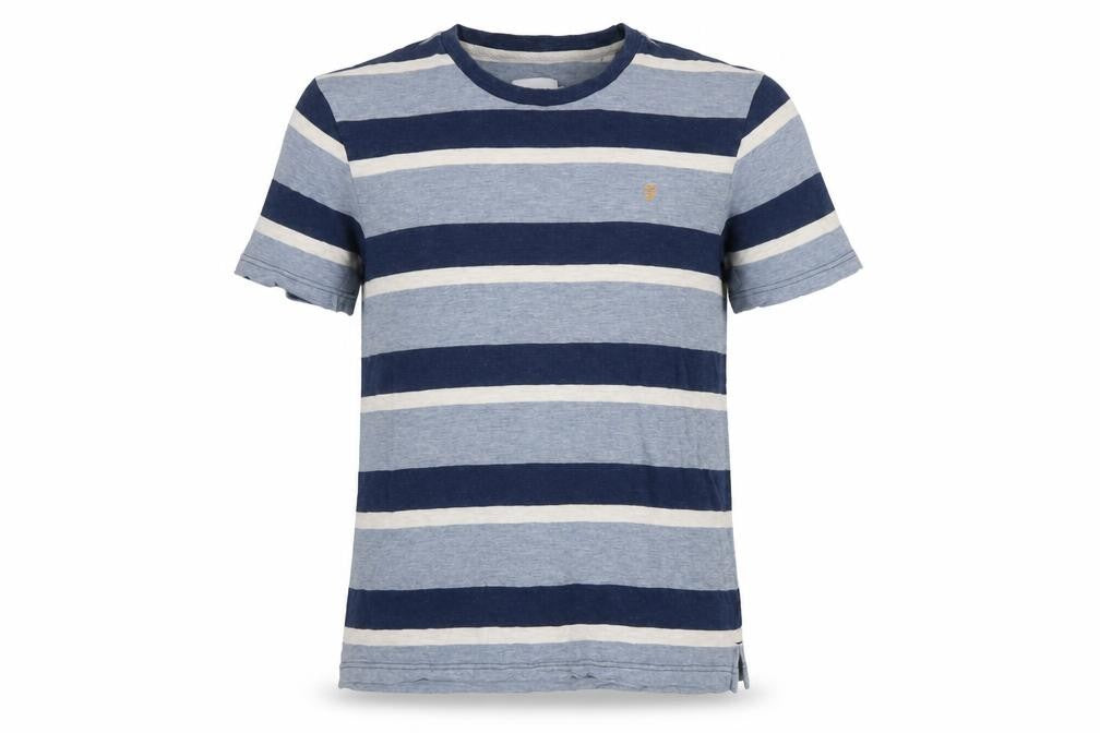 Farah Men’s Blue Striped Cotton Crew Neck Short Sleeve T-Shirt M