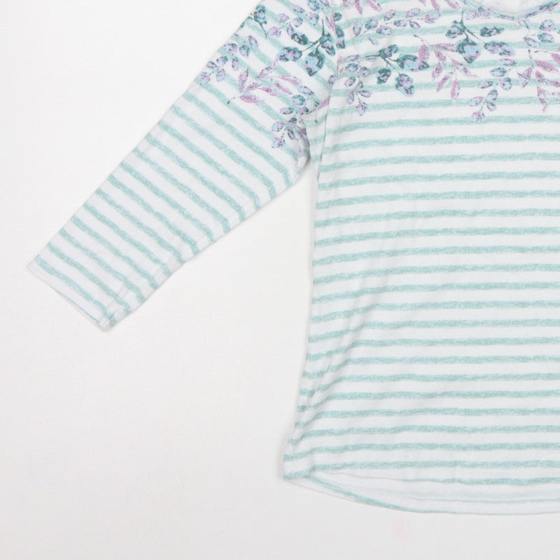 Isle Essentials Women Multicoloured Size 10 Floral Stripe 3/4 Sleeve T-Shirt