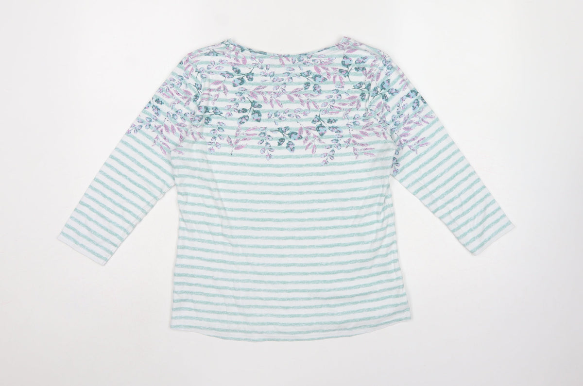 Isle Essentials Women Multicoloured Size 10 Floral Stripe 3/4 Sleeve T-Shirt