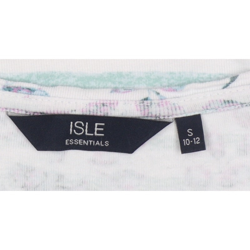 Isle Essentials Women Multicoloured Size 10 Floral Stripe 3/4 Sleeve T-Shirt