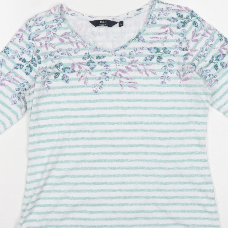 Isle Essentials Women Multicoloured Size 10 Floral Stripe 3/4 Sleeve T-Shirt