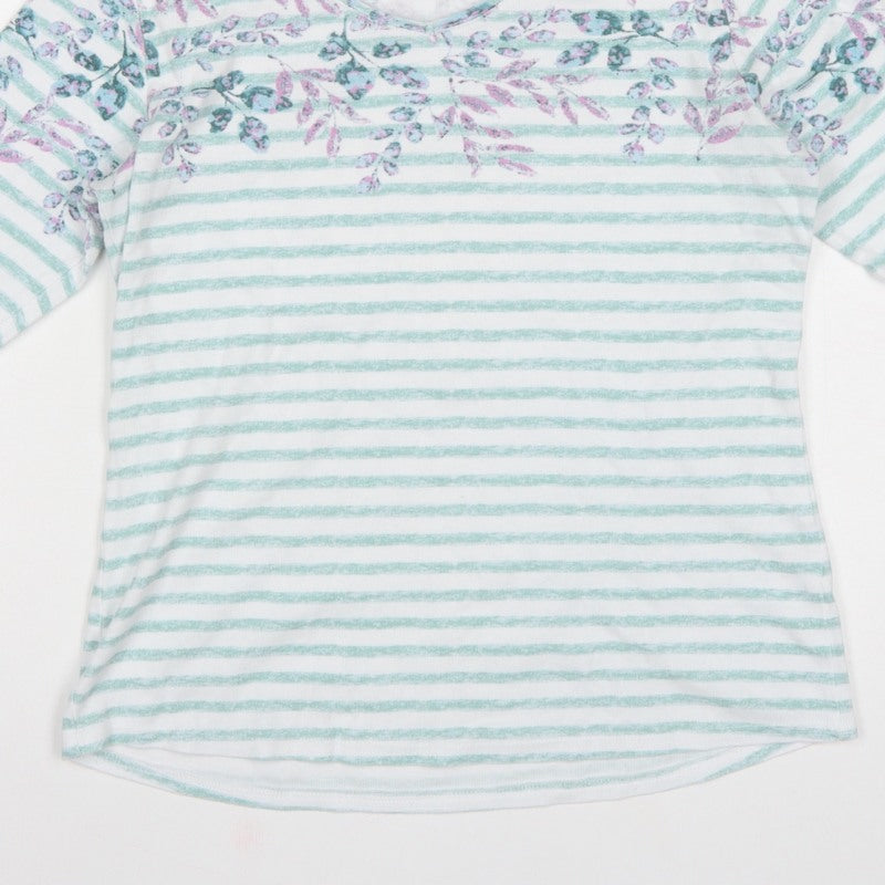 Isle Essentials Women Multicoloured Size 10 Floral Stripe 3/4 Sleeve T-Shirt