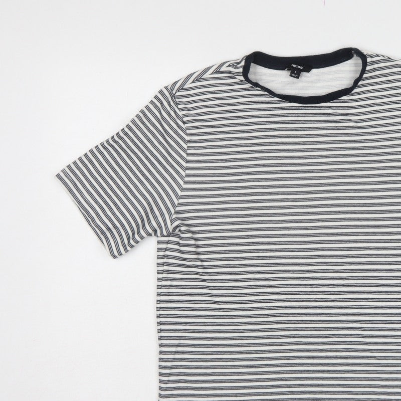 Reiss Men’s White Black Striped Crew Neck Jersey T-Shirt Size S