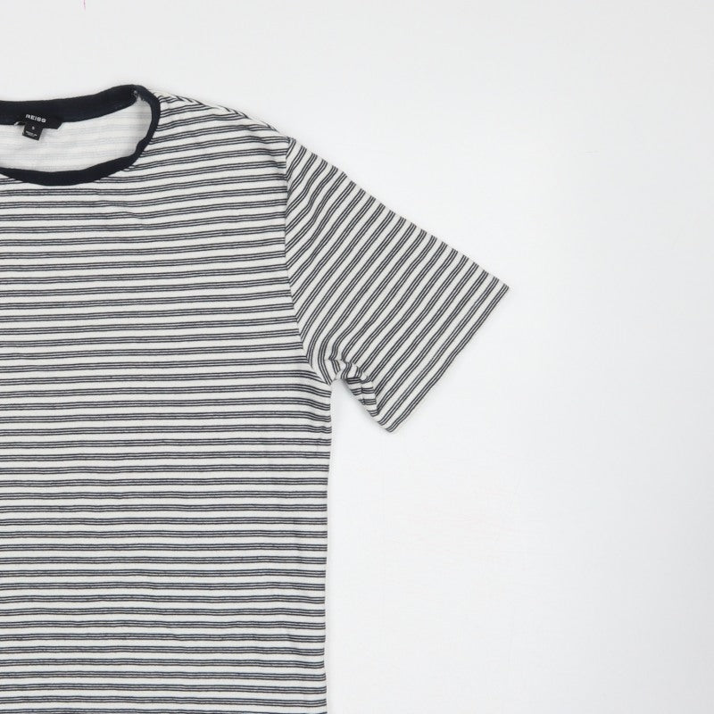 Reiss Men’s White Black Striped Crew Neck Jersey T-Shirt Size S