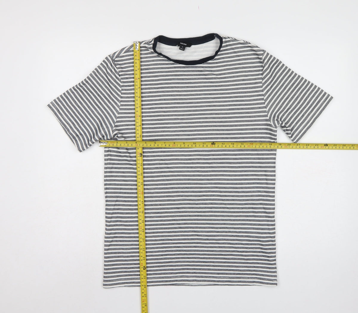 Reiss Men’s White Black Striped Crew Neck Jersey T-Shirt Size S