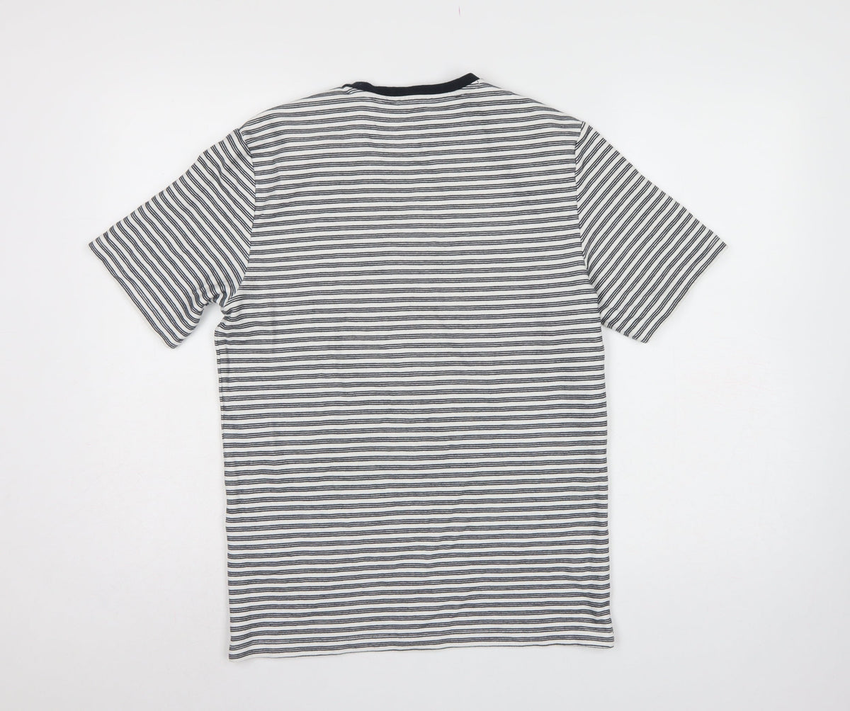 Reiss Men’s White Black Striped Crew Neck Jersey T-Shirt Size S