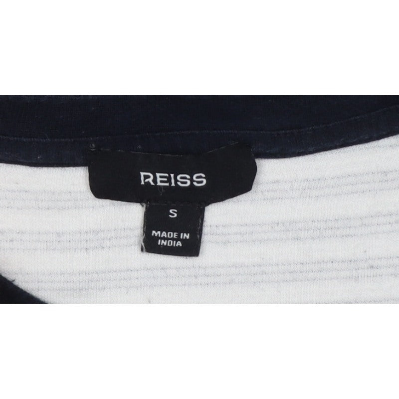Reiss Men’s White Black Striped Crew Neck Jersey T-Shirt Size S