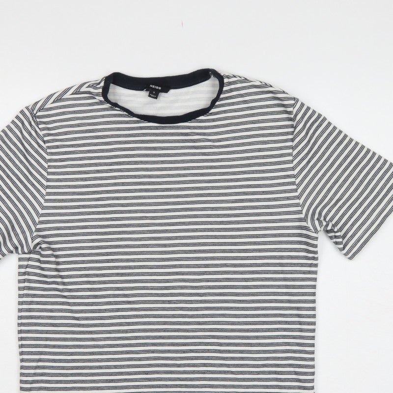 Reiss Men’s White Black Striped Crew Neck Jersey T-Shirt Size S