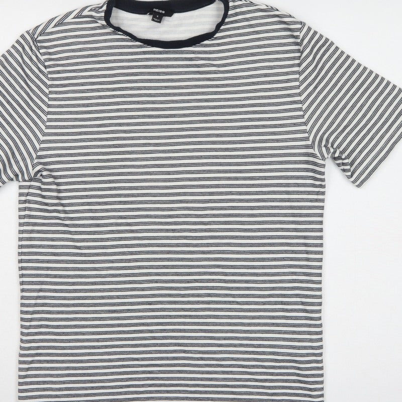 Reiss Men’s White Black Striped Crew Neck Jersey T-Shirt Size S