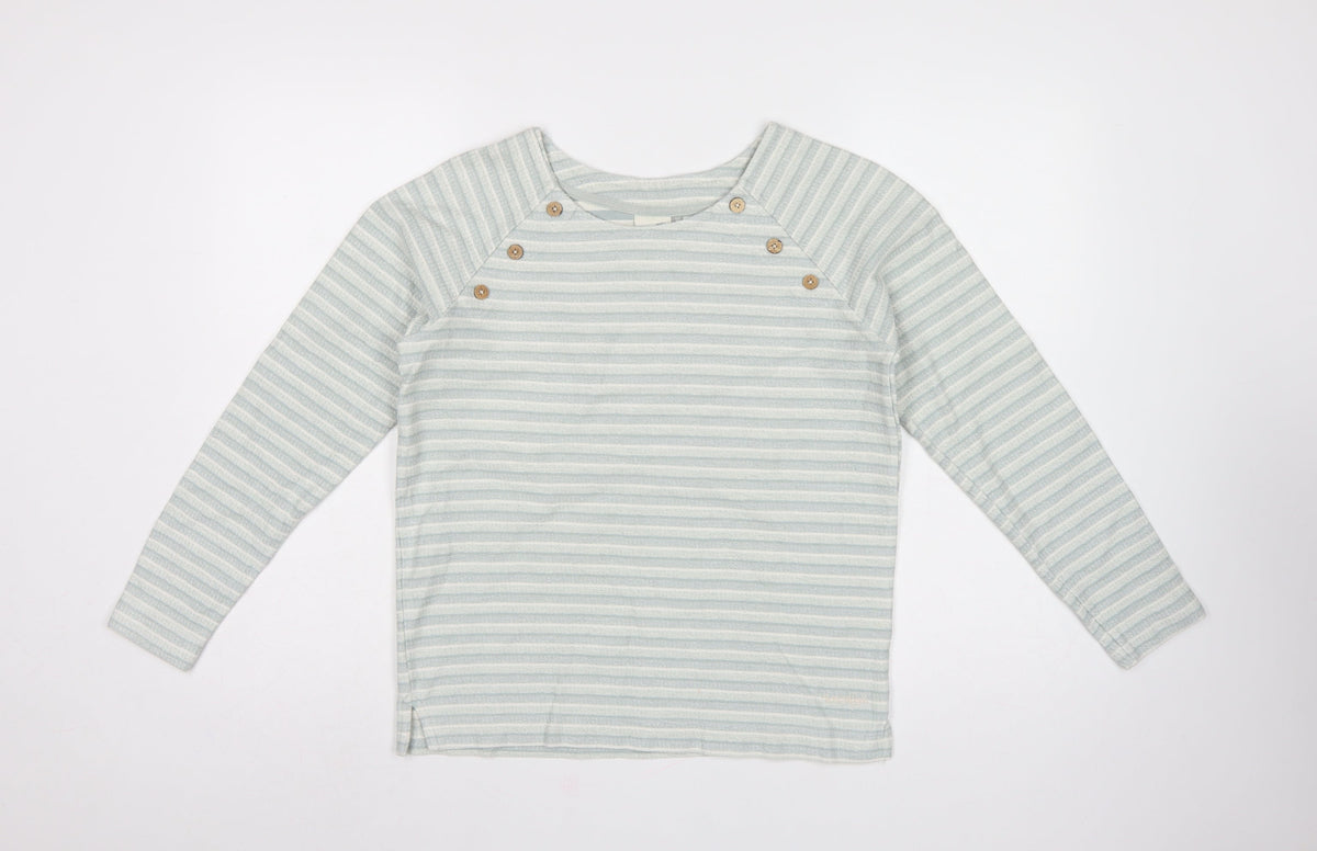 Weird Fish Women Blue UK 10 Striped Organic Cotton Raglan Long Sleeve Top