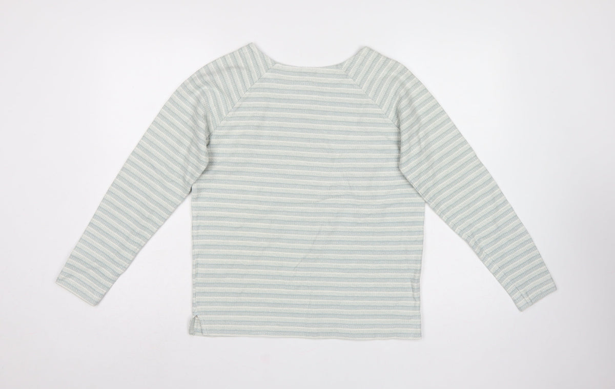 Weird Fish Women Blue UK 10 Striped Organic Cotton Raglan Long Sleeve Top