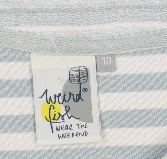 Weird Fish Women Blue UK 10 Striped Organic Cotton Raglan Long Sleeve Top