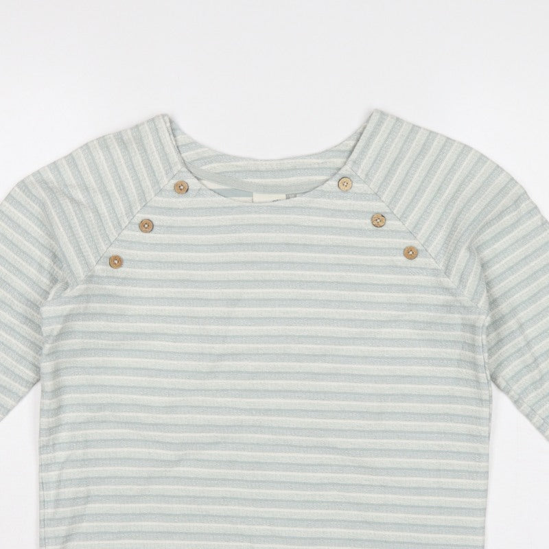 Weird Fish Women Blue UK 10 Striped Organic Cotton Raglan Long Sleeve Top
