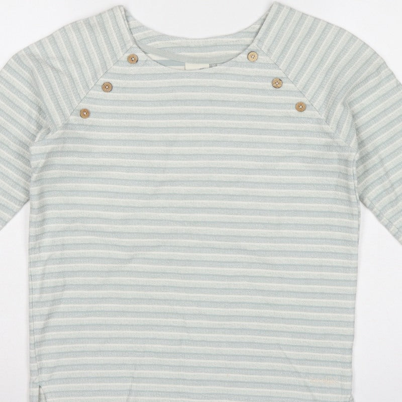 Weird Fish Women Blue UK 10 Striped Organic Cotton Raglan Long Sleeve Top