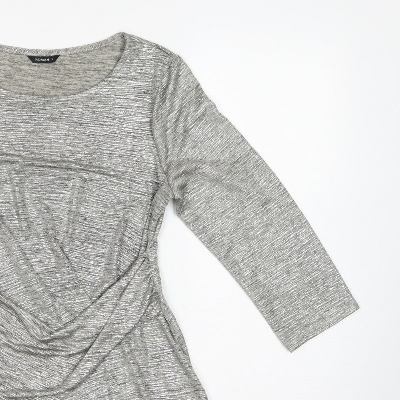 Roman Women Grey Wrap Jersey Blouse Size 14 3/4 Sleeve