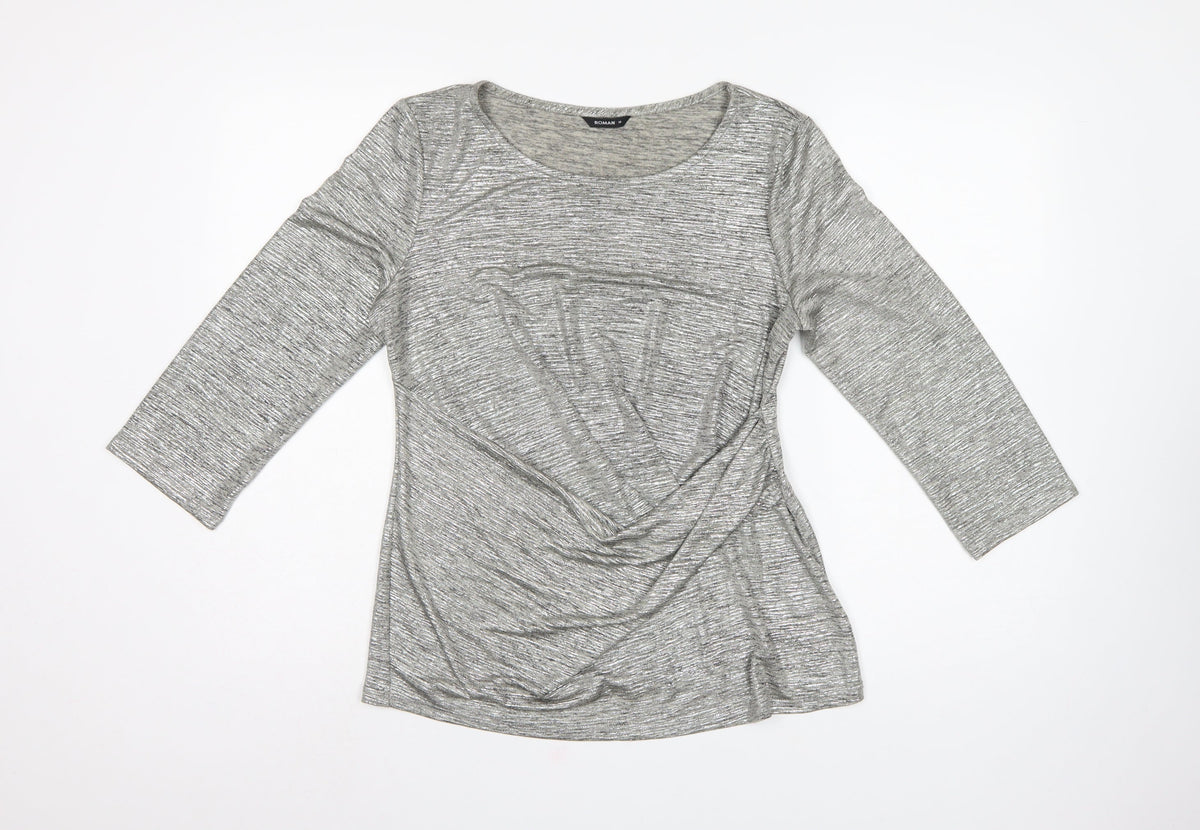 Roman Women Grey Wrap Jersey Blouse Size 14 3/4 Sleeve