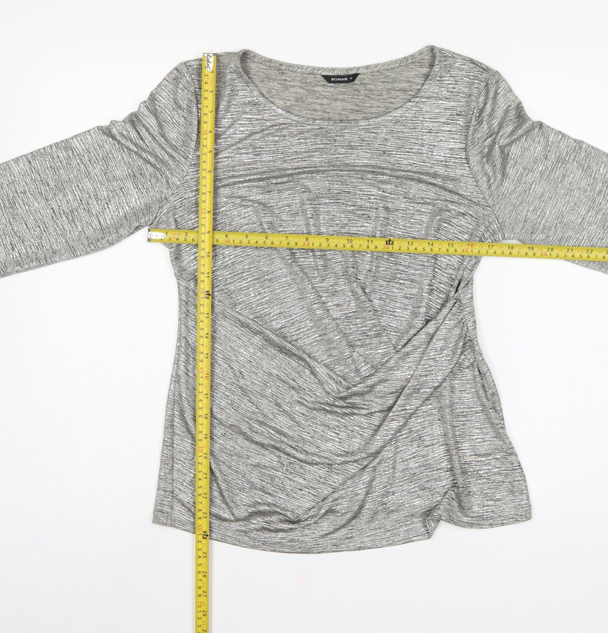 Roman Women Grey Wrap Jersey Blouse Size 14 3/4 Sleeve