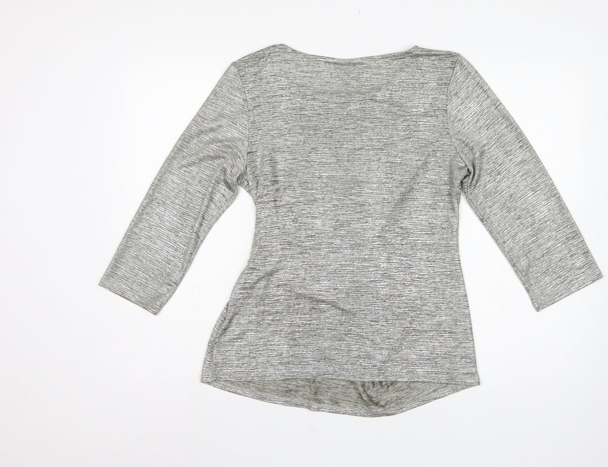 Roman Women Grey Wrap Jersey Blouse Size 14 3/4 Sleeve