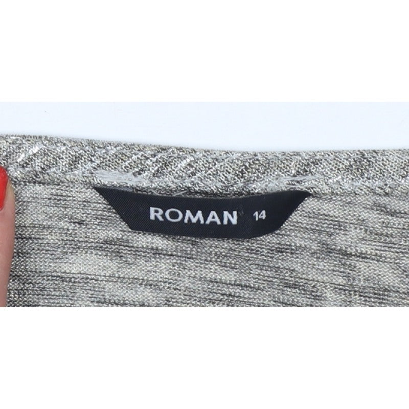 Roman Women Grey Wrap Jersey Blouse Size 14 3/4 Sleeve