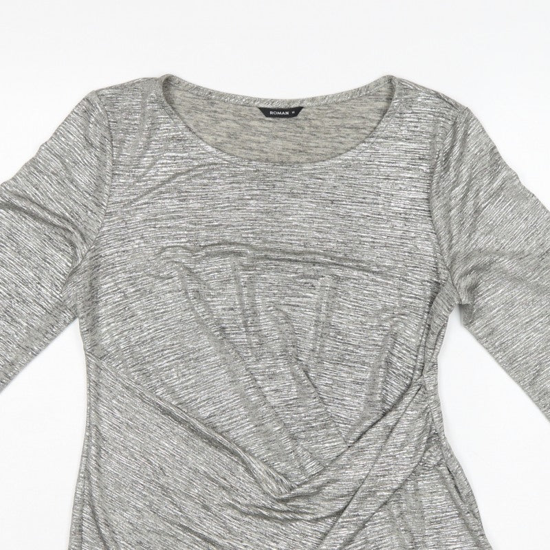 Roman Women Grey Wrap Jersey Blouse Size 14 3/4 Sleeve