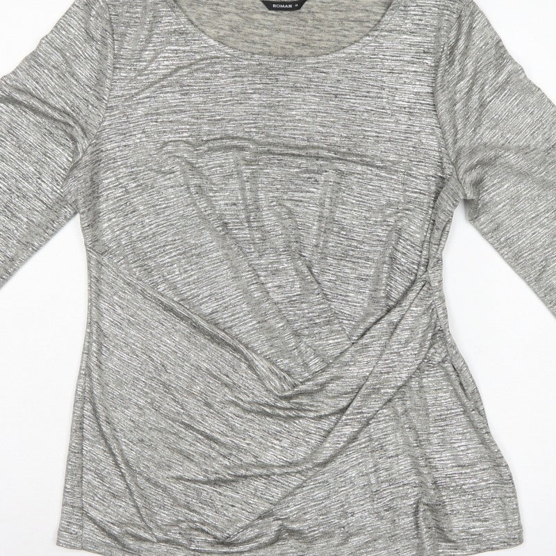 Roman Women Grey Wrap Jersey Blouse Size 14 3/4 Sleeve