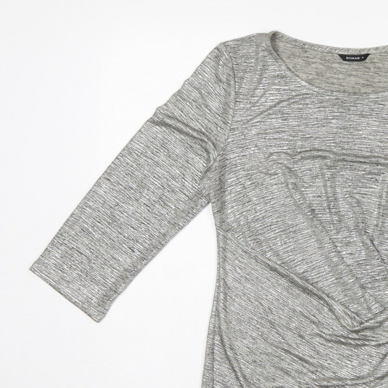 Roman Women Grey Wrap Jersey Blouse Size 14 3/4 Sleeve
