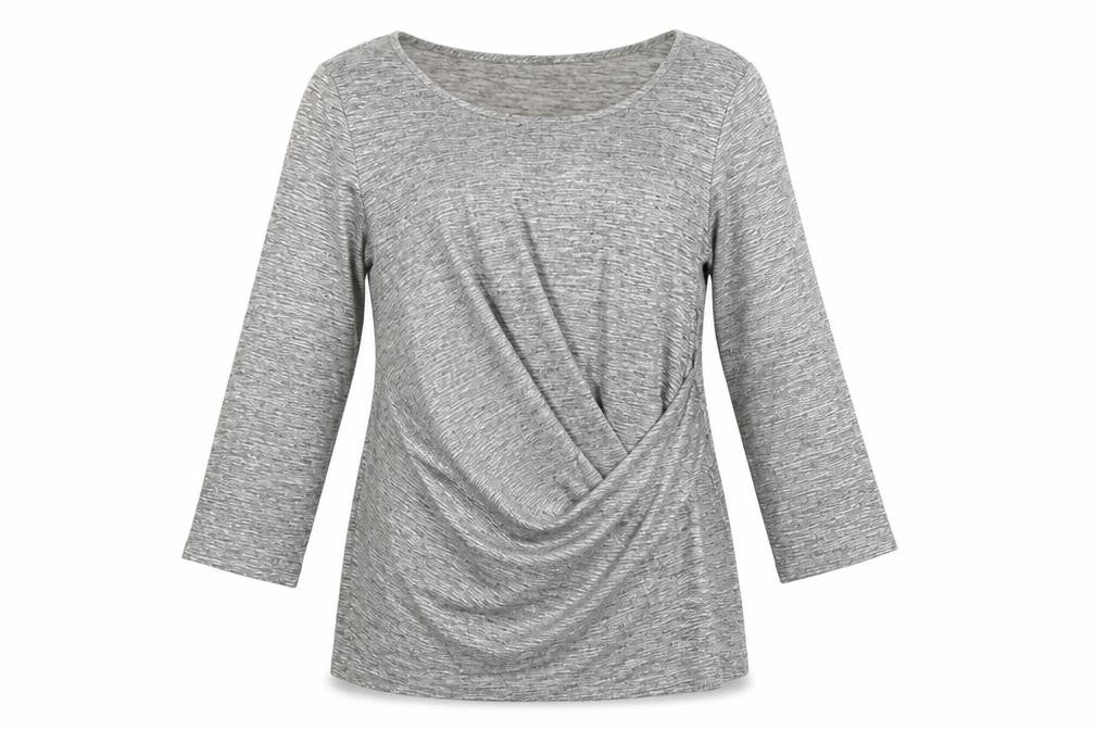 Roman Women Grey Wrap Jersey Blouse Size 14 3/4 Sleeve