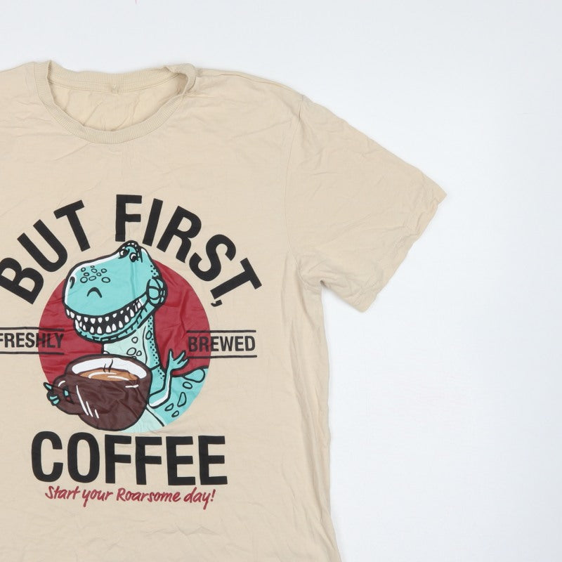 George Mens Beige M Pixar Dinosaur Coffee Graphic Pyjama Top