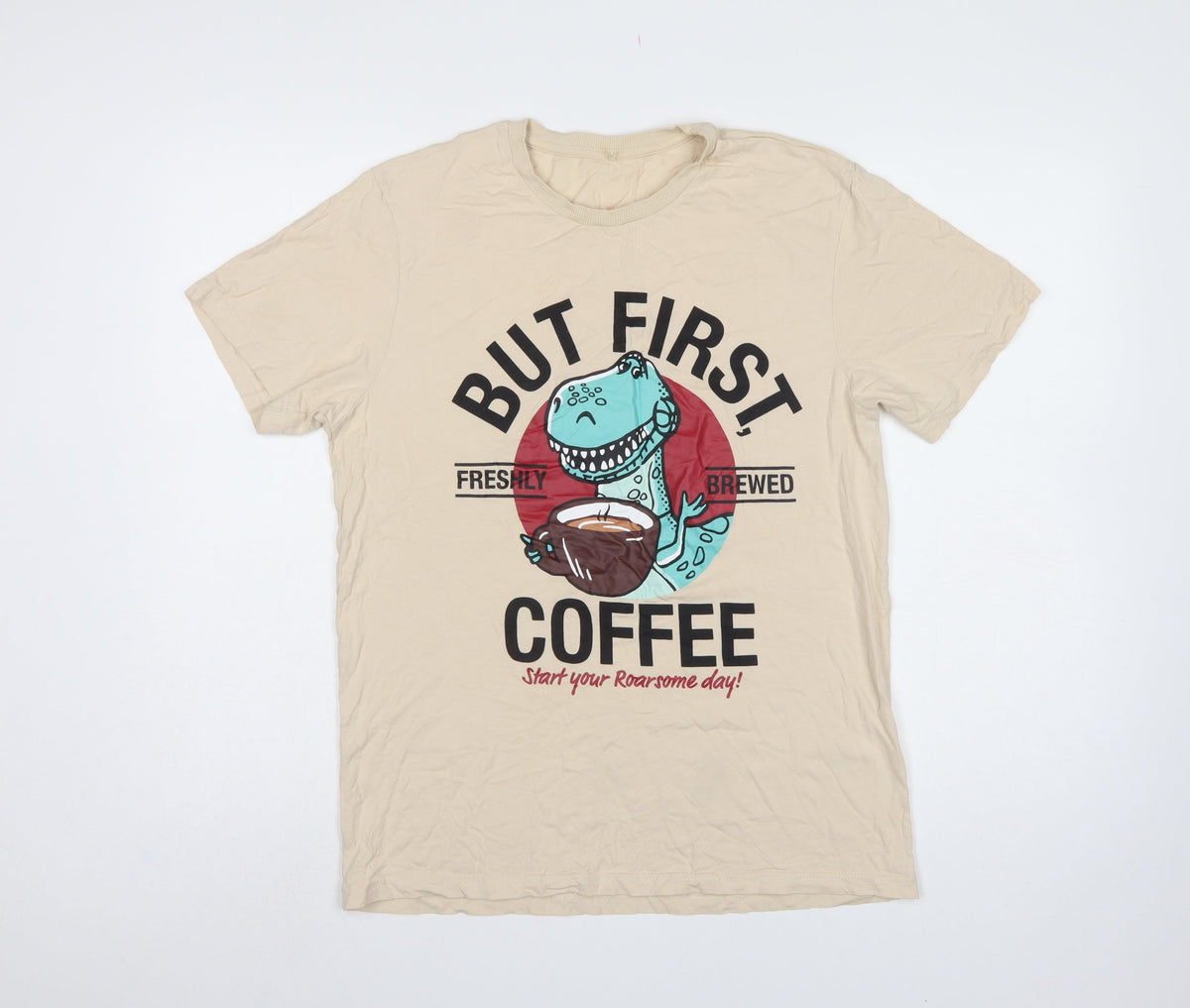 George Mens Beige M Pixar Dinosaur Coffee Graphic Pyjama Top
