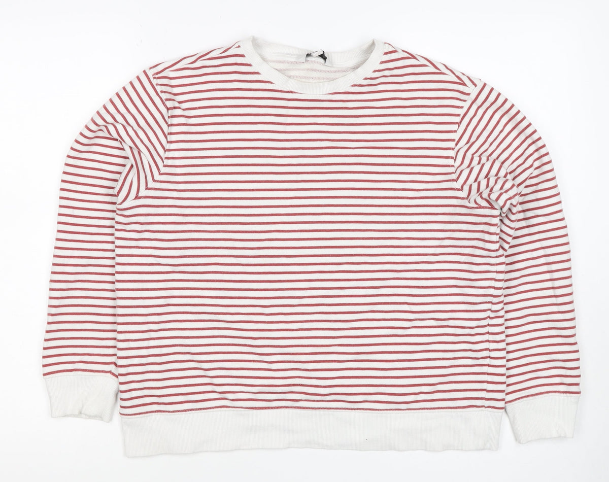 M&S Women’s White Red Striped Crew Neck Raglan Sweatshirt Size M