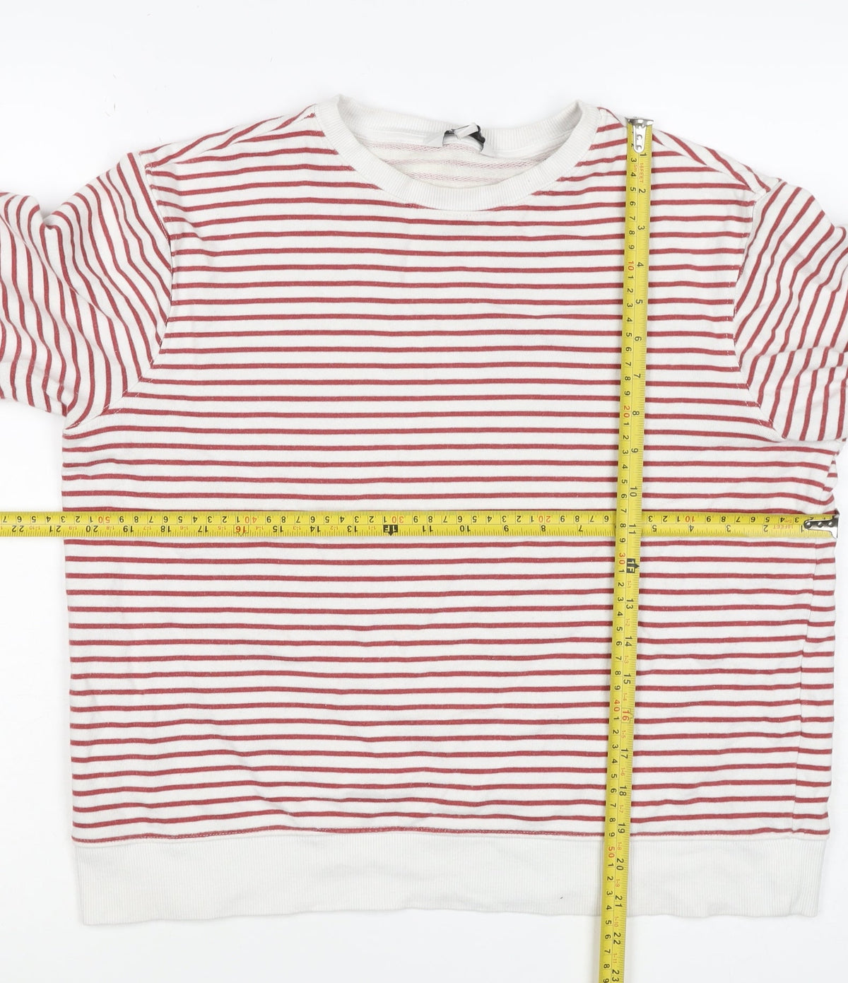 M&S Women’s White Red Striped Crew Neck Raglan Sweatshirt Size M