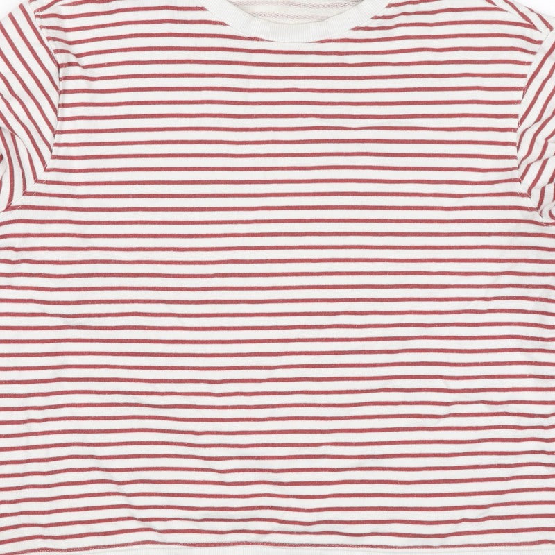 M&S Women’s White Red Striped Crew Neck Raglan Sweatshirt Size M