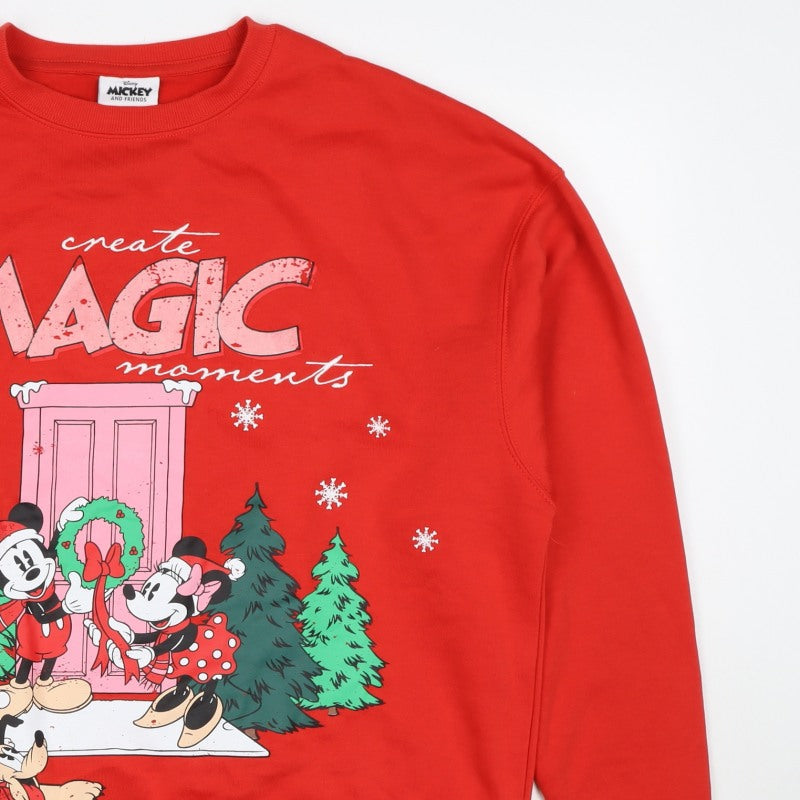 Disney Mickey & Friends Women Red XS Christmas Graphic Sweatshirt