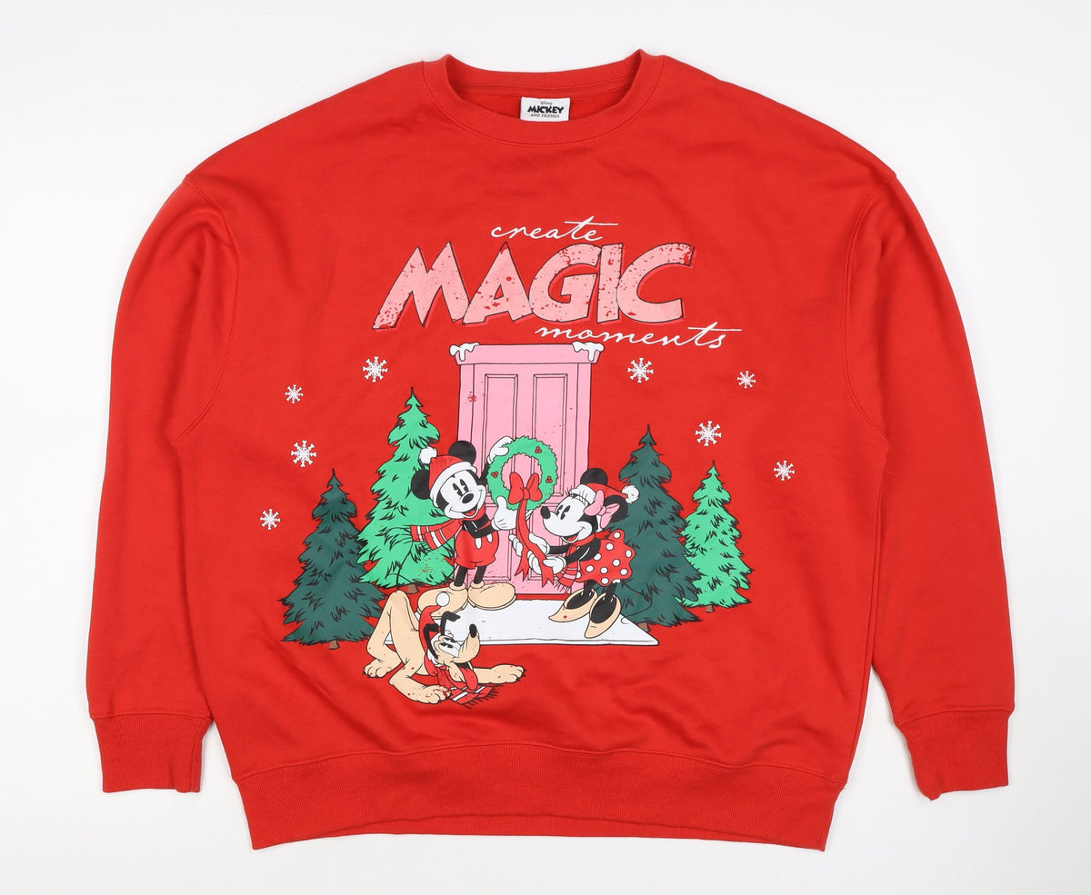 Disney Mickey & Friends Women Red XS Christmas Graphic Sweatshirt