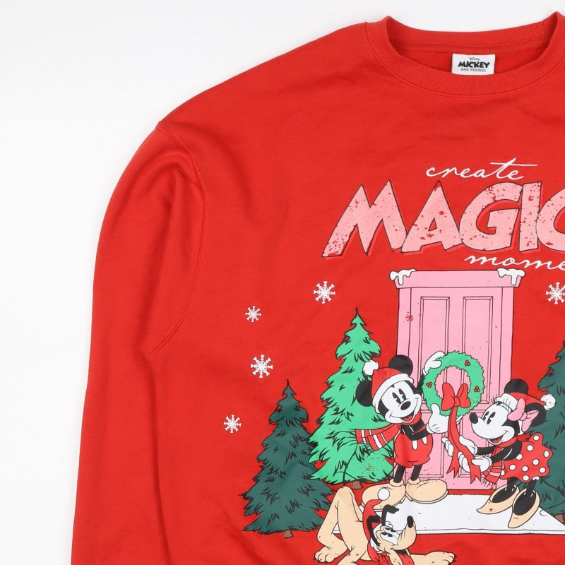 Disney Mickey & Friends Women Red XS Christmas Graphic Sweatshirt