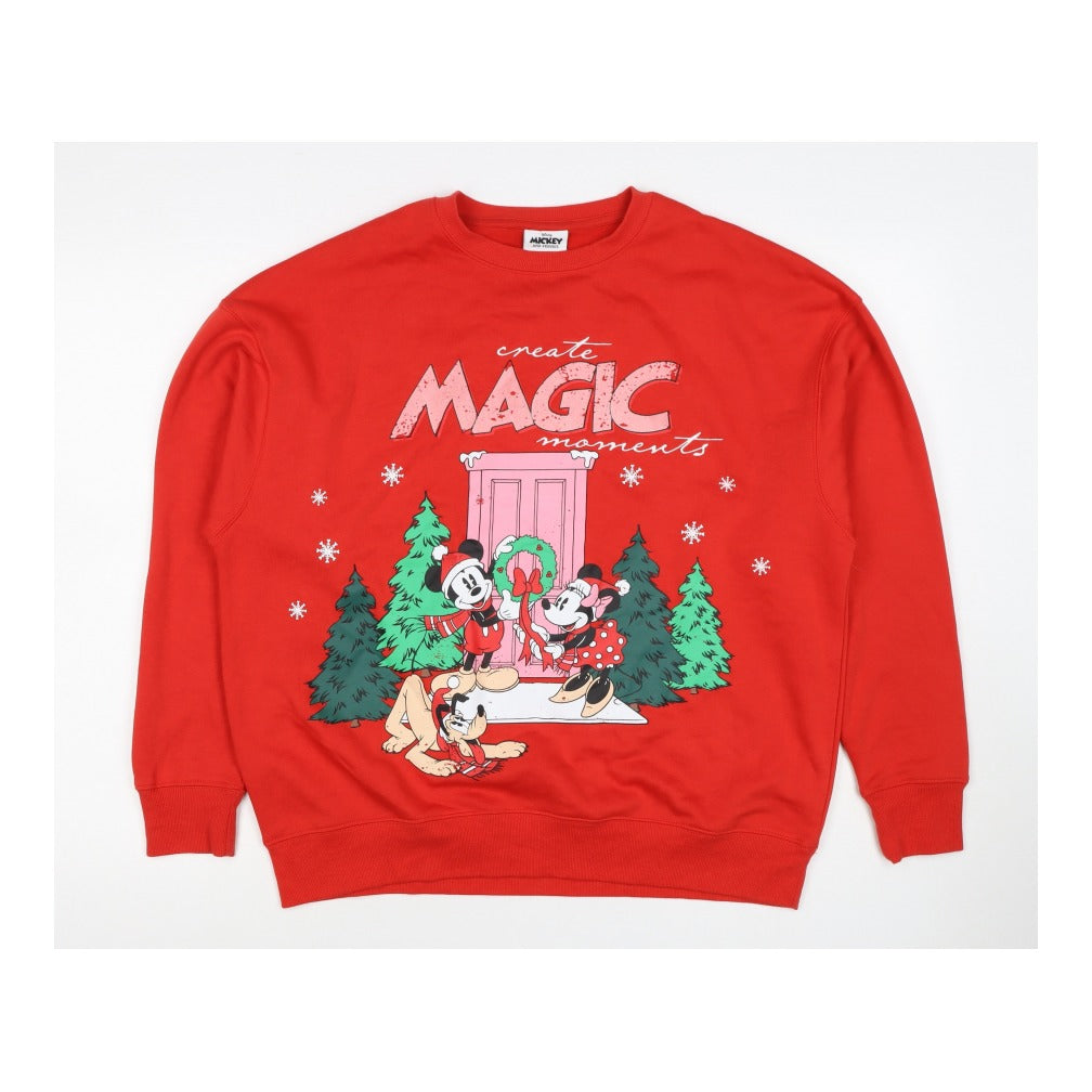 Disney Mickey & Friends Women Red XS Christmas Graphic Sweatshirt