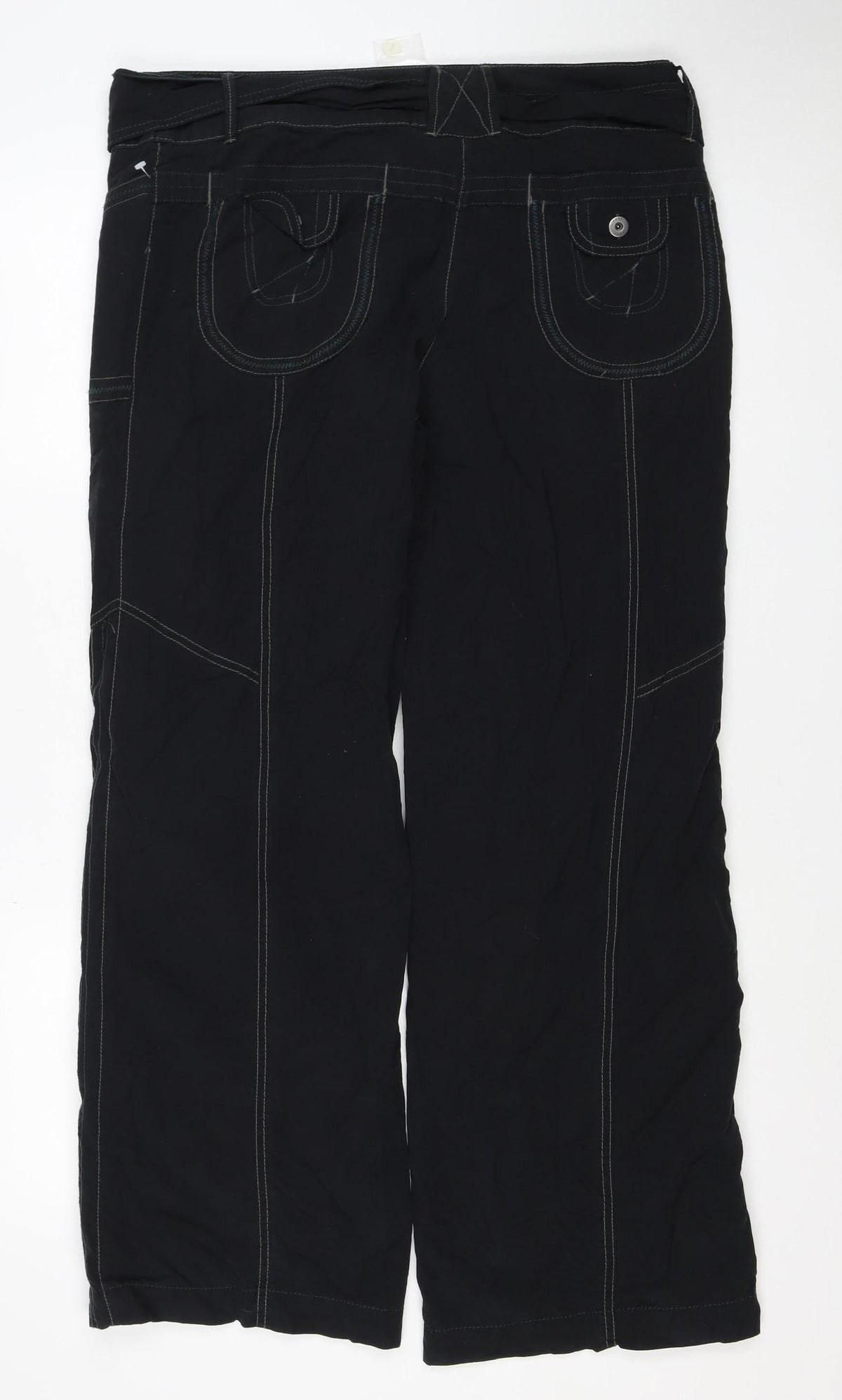 Next Women Black Cargo Trousers Size 16 Regular Cotton Nylon