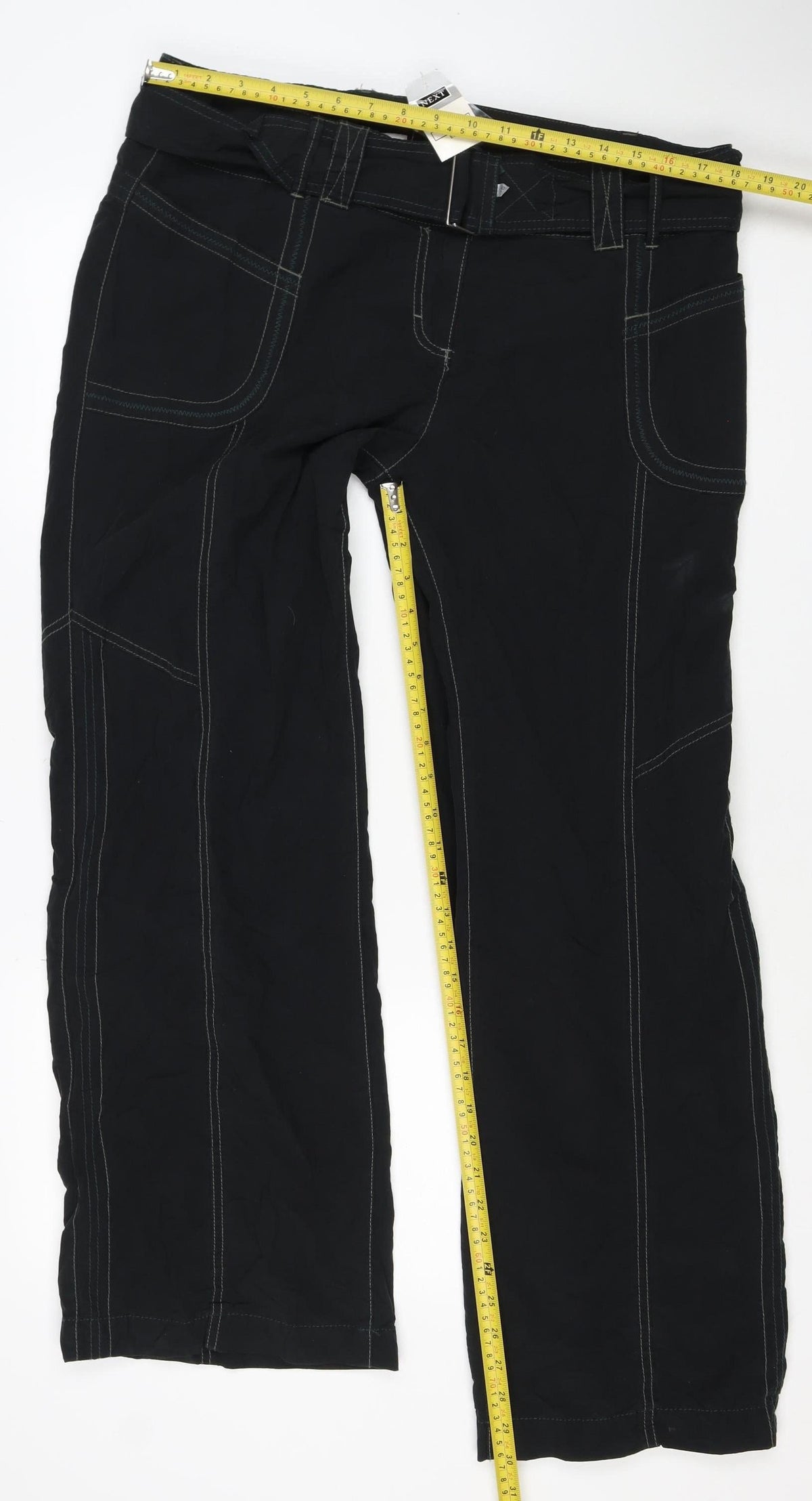 Next Women Black Cargo Trousers Size 16 Regular Cotton Nylon