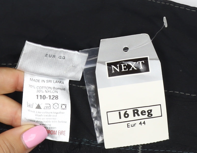 Next Women Black Cargo Trousers Size 16 Regular Cotton Nylon