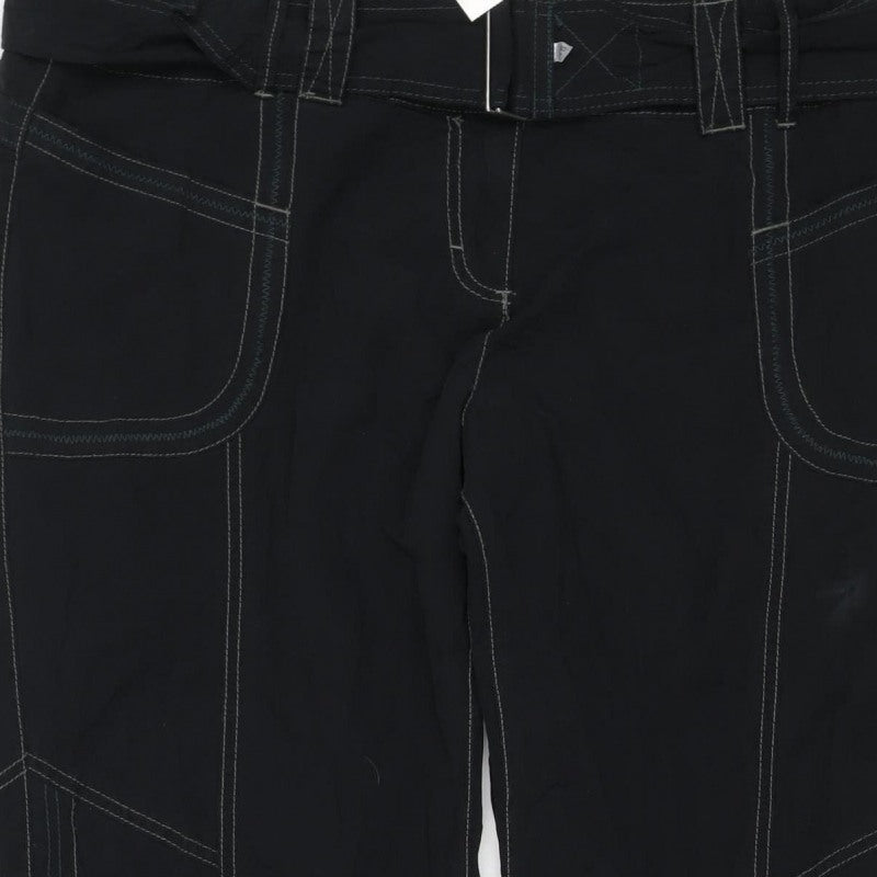 Next Women Black Cargo Trousers Size 16 Regular Cotton Nylon