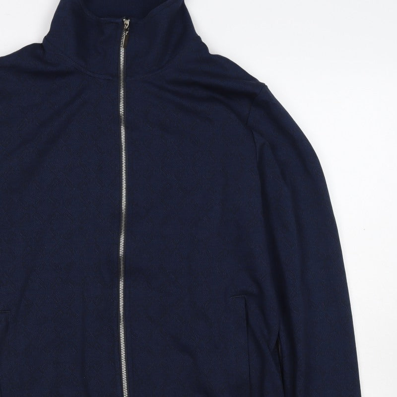 Diverse Men’s Blue L Full Zip Geometric High Neck Sweatshirt