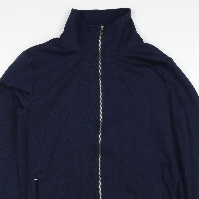 Diverse Men’s Blue L Full Zip Geometric High Neck Sweatshirt