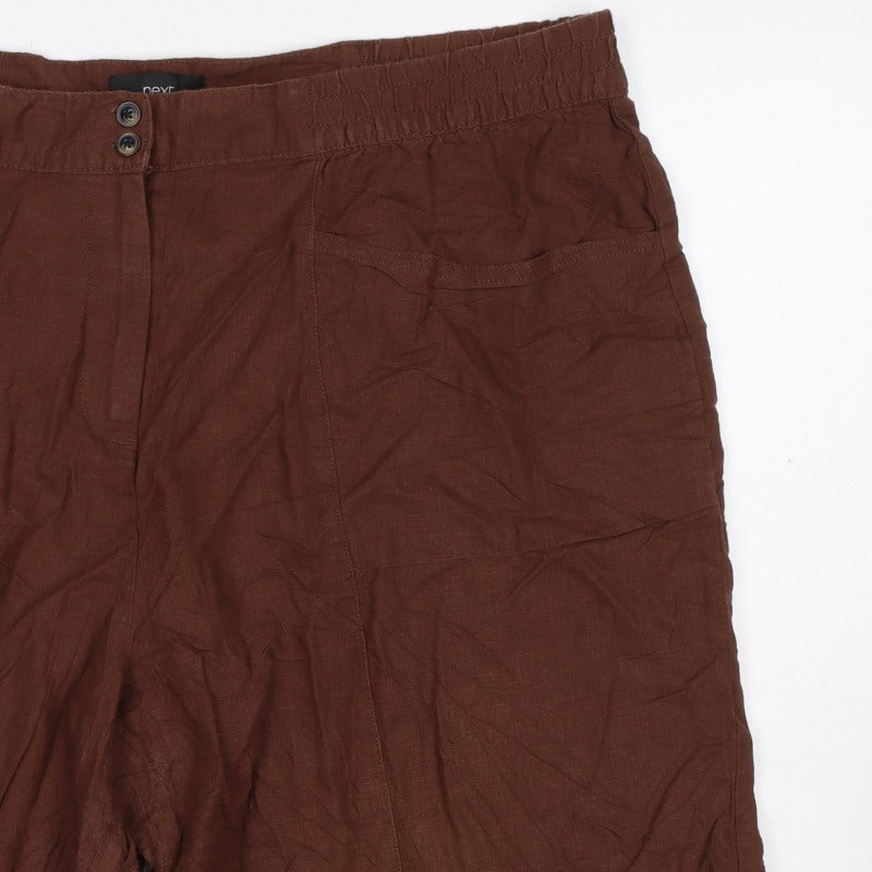 Next Women’s Brown Linen Relaxed Shorts UK 22 Plus Size Pockets