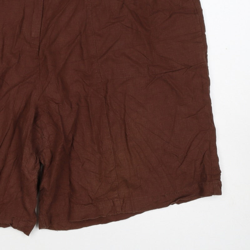 Next Women’s Brown Linen Relaxed Shorts UK 22 Plus Size Pockets