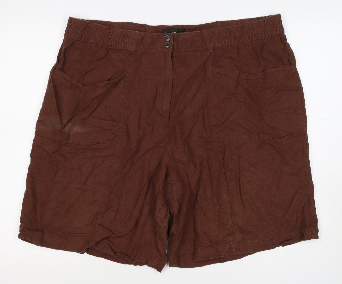 Next Women’s Brown Linen Relaxed Shorts UK 22 Plus Size Pockets